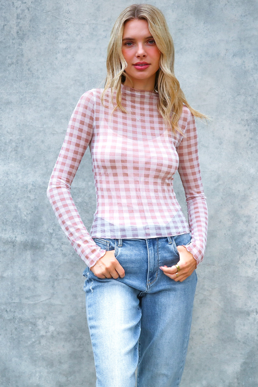 Gingham Mesh Top