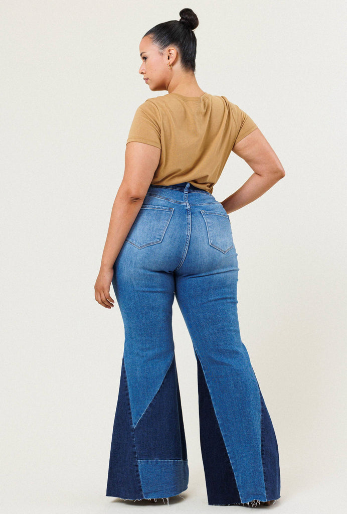 Color Block Side Slit Flare Jeans | Sixty One Main